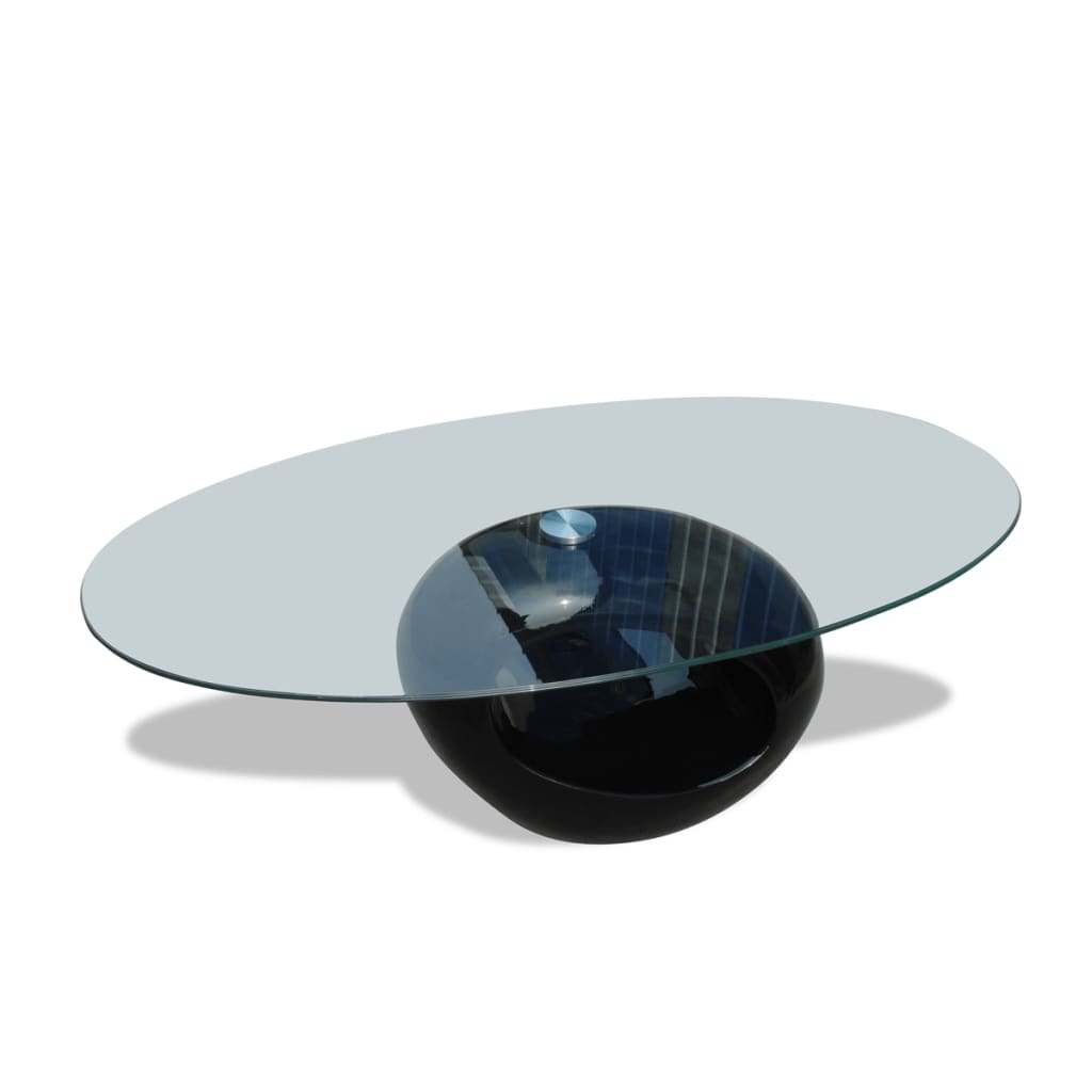 Table basse avec plateau ovale en verre brillant