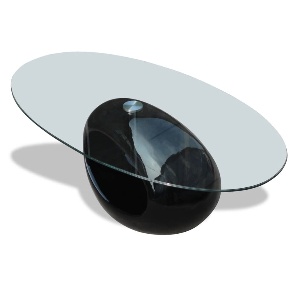 Table basse avec plateau ovale en verre brillant