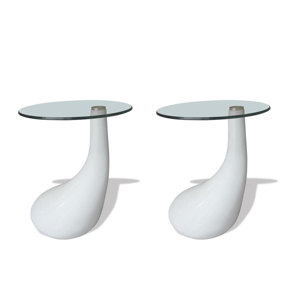 Table basse avec plateau rond en verre brillant 2 pcs