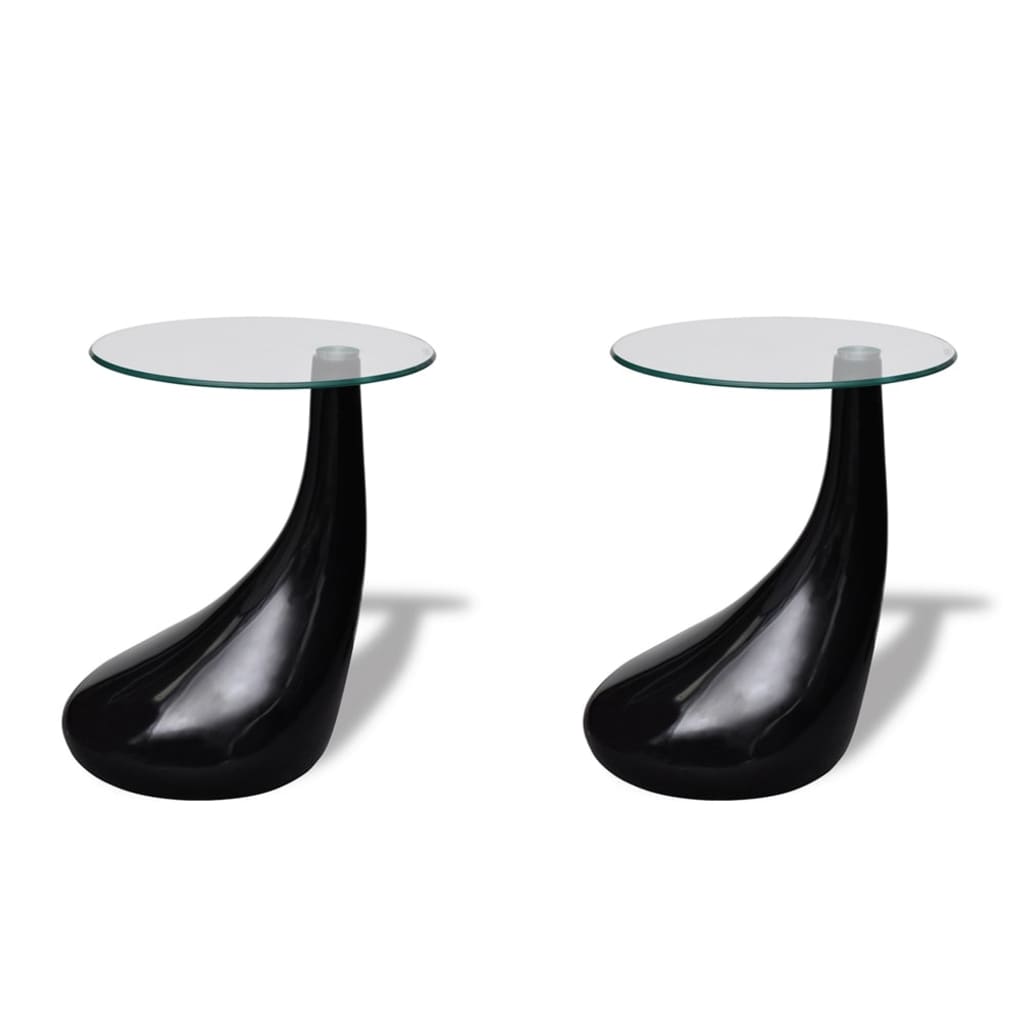 Table basse avec plateau rond en verre brillant 2 pcs