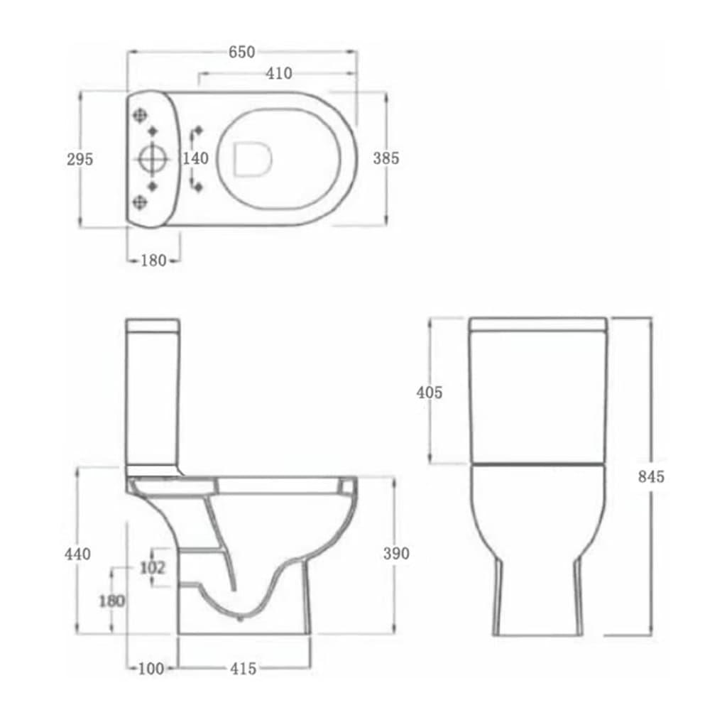 Toilet met afvoer achter keramiek