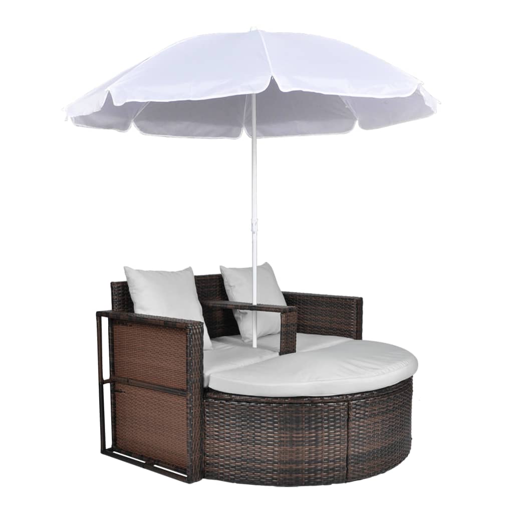 Tuinbed met parasol poly rattan