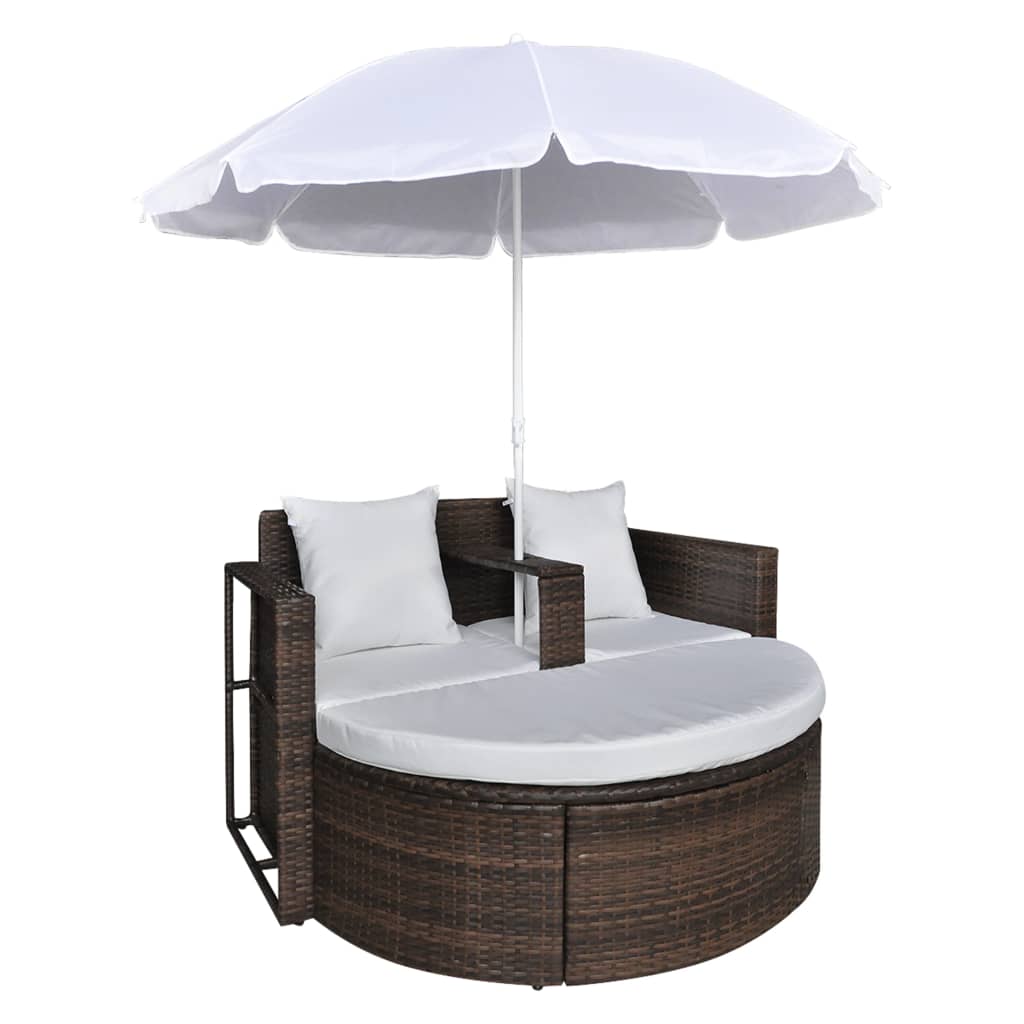 Tuinbed met parasol poly rattan