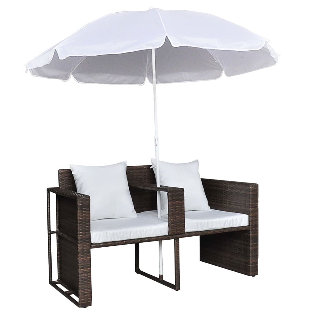 Tuinbed met parasol poly rattan