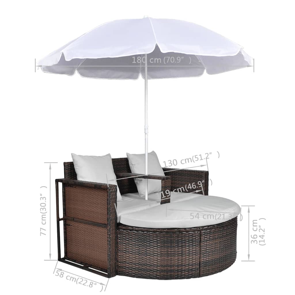 Tuinbed met parasol poly rattan