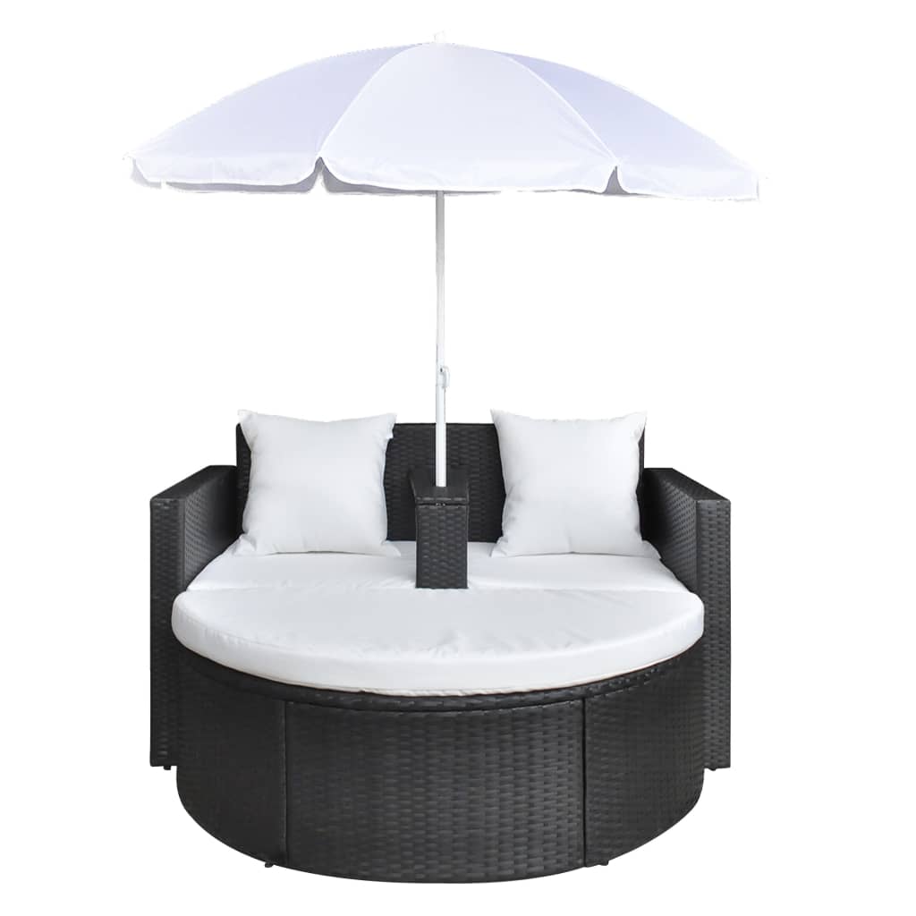 Tuinbed met parasol poly rattan