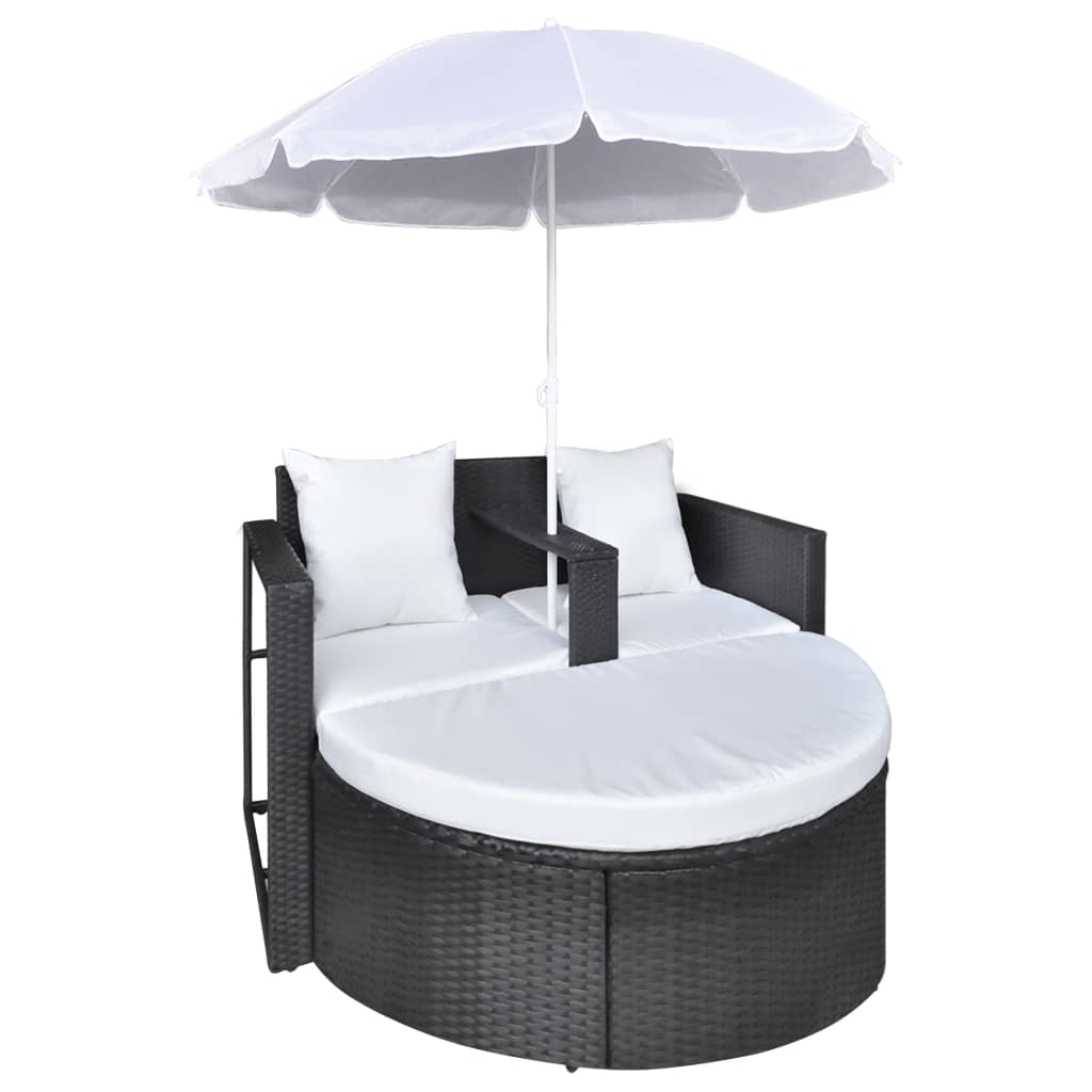 Tuinbed met parasol poly rattan