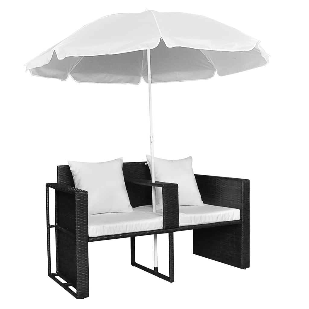 Tuinbed met parasol poly rattan