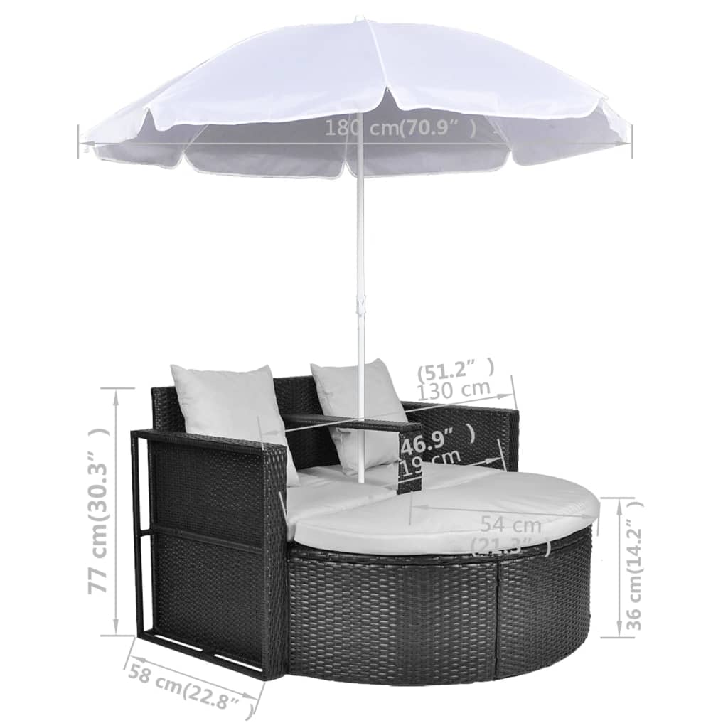 Tuinbed met parasol poly rattan