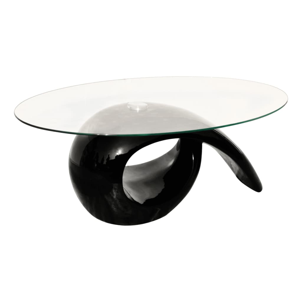 Table basse avec plateau ovale en verre brillant