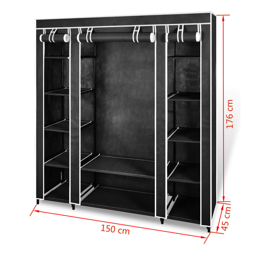 Kledingkast met vakken en stangen 45x150x176 cm stof