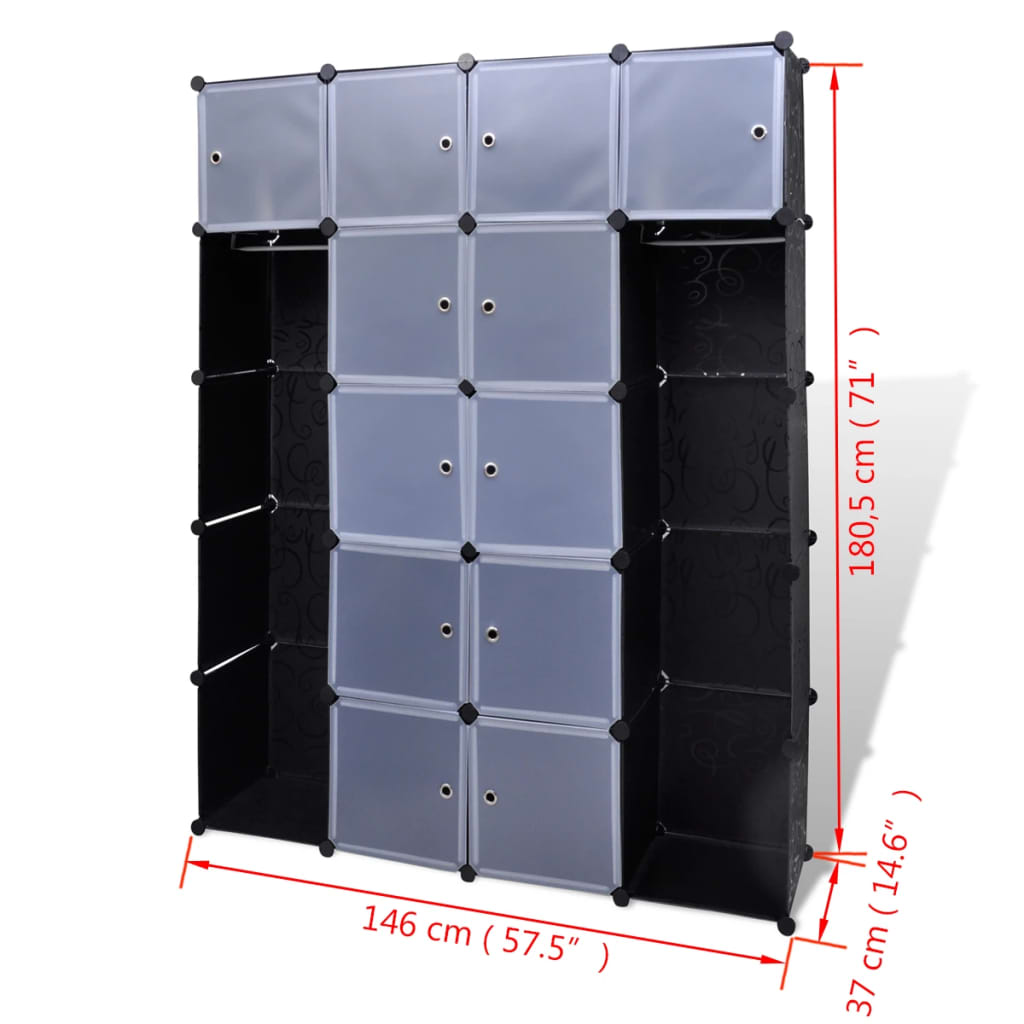 Kast modulair met 14 vakken 37x146x180,5 cm