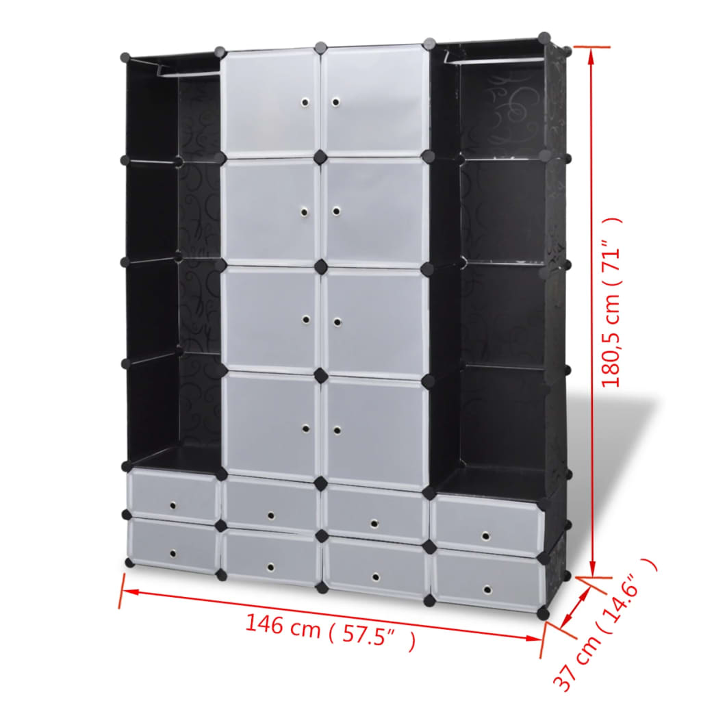 Modulaire kast met 14 compartimenten 37 x 146 x 180,5 cm