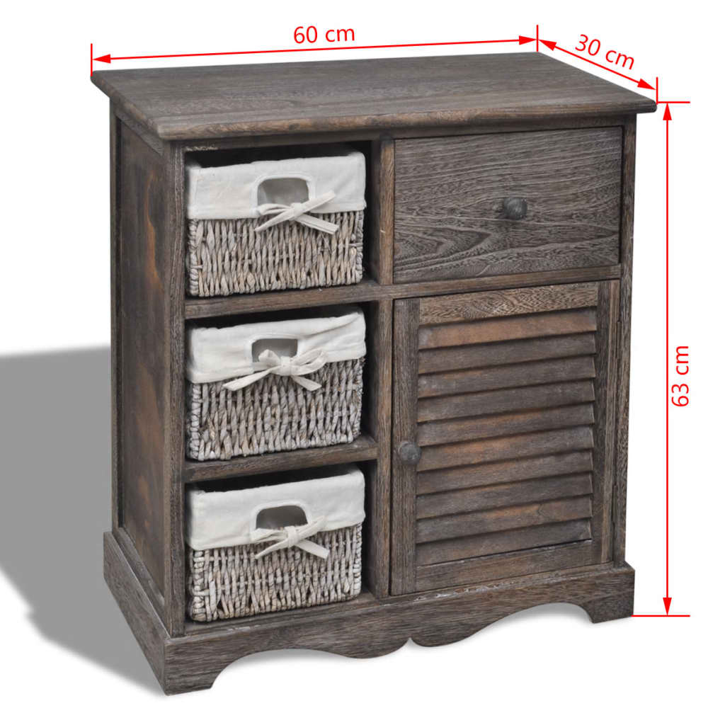 Opbergkast met 5 weefmanden hout