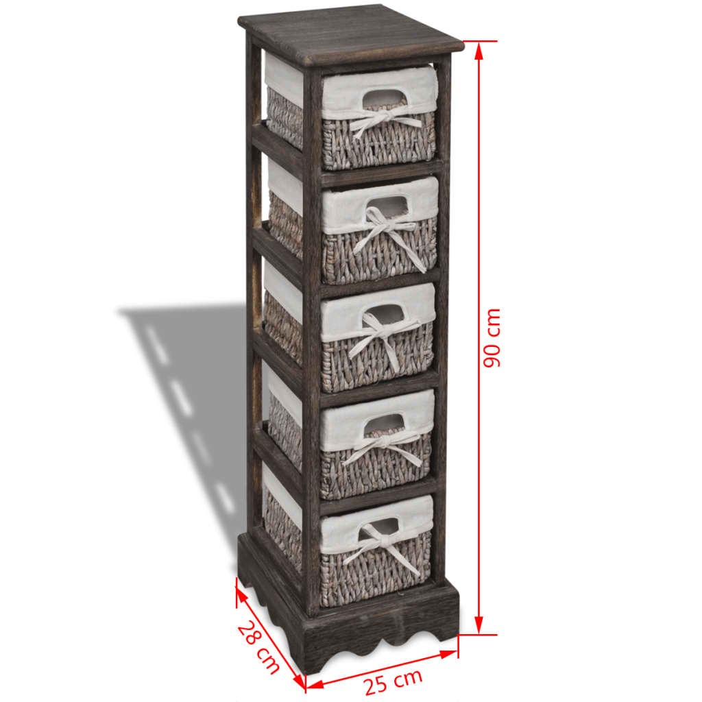 Kast met links 3 weefmanden hout