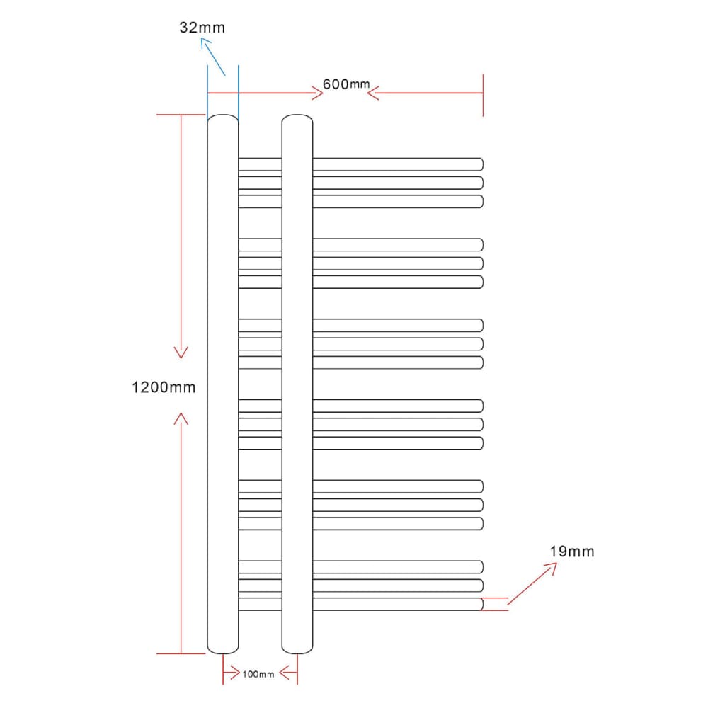 Radiator/handdoekenrek E-model 600x1200 mm