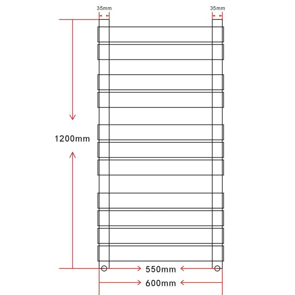 Radiator / handdoekenrek recht 600x1200 mm