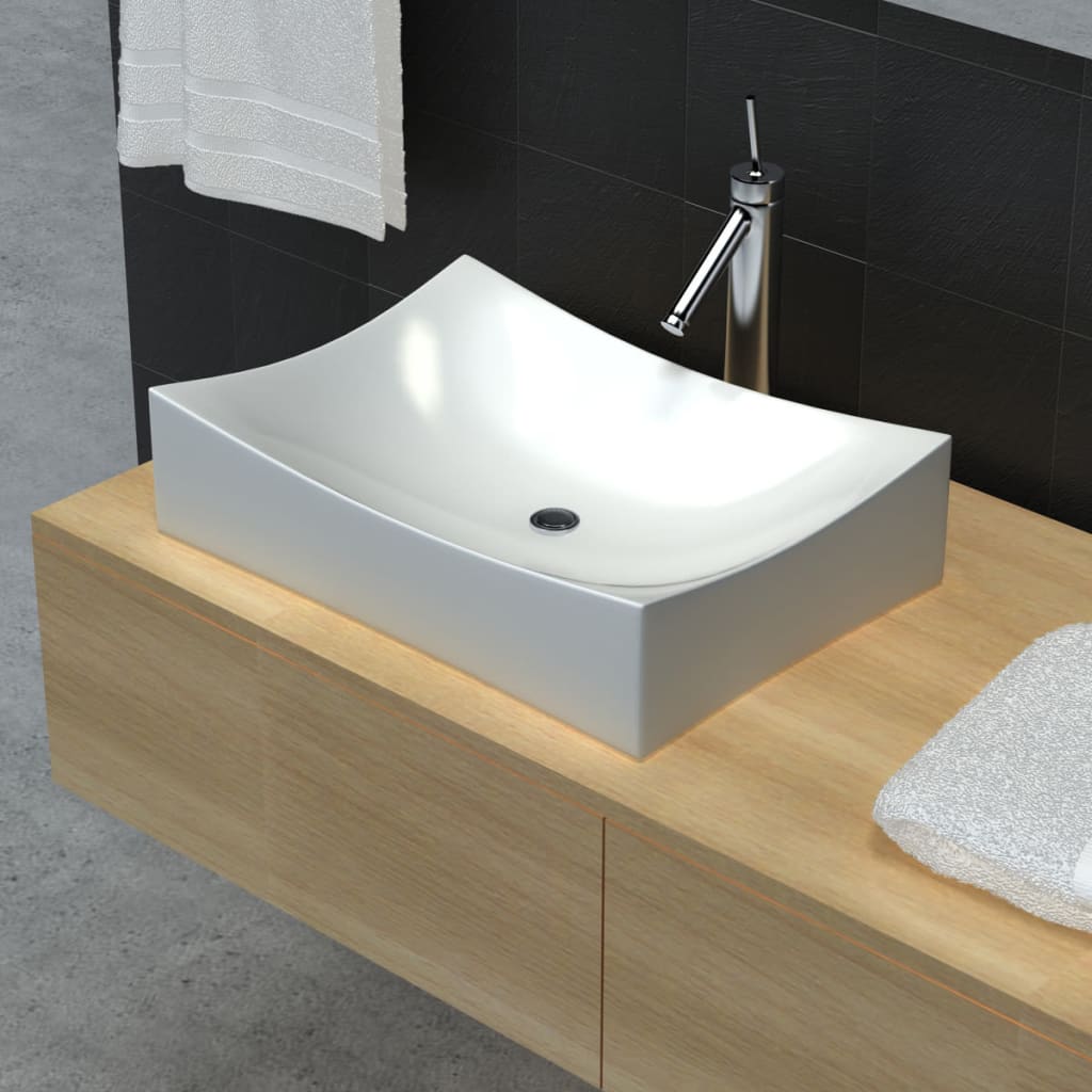 Ceramic sink bowl-shaped high-gloss (white)