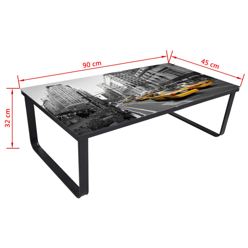 Salontafel met telefooncel-print glazen tafelblad