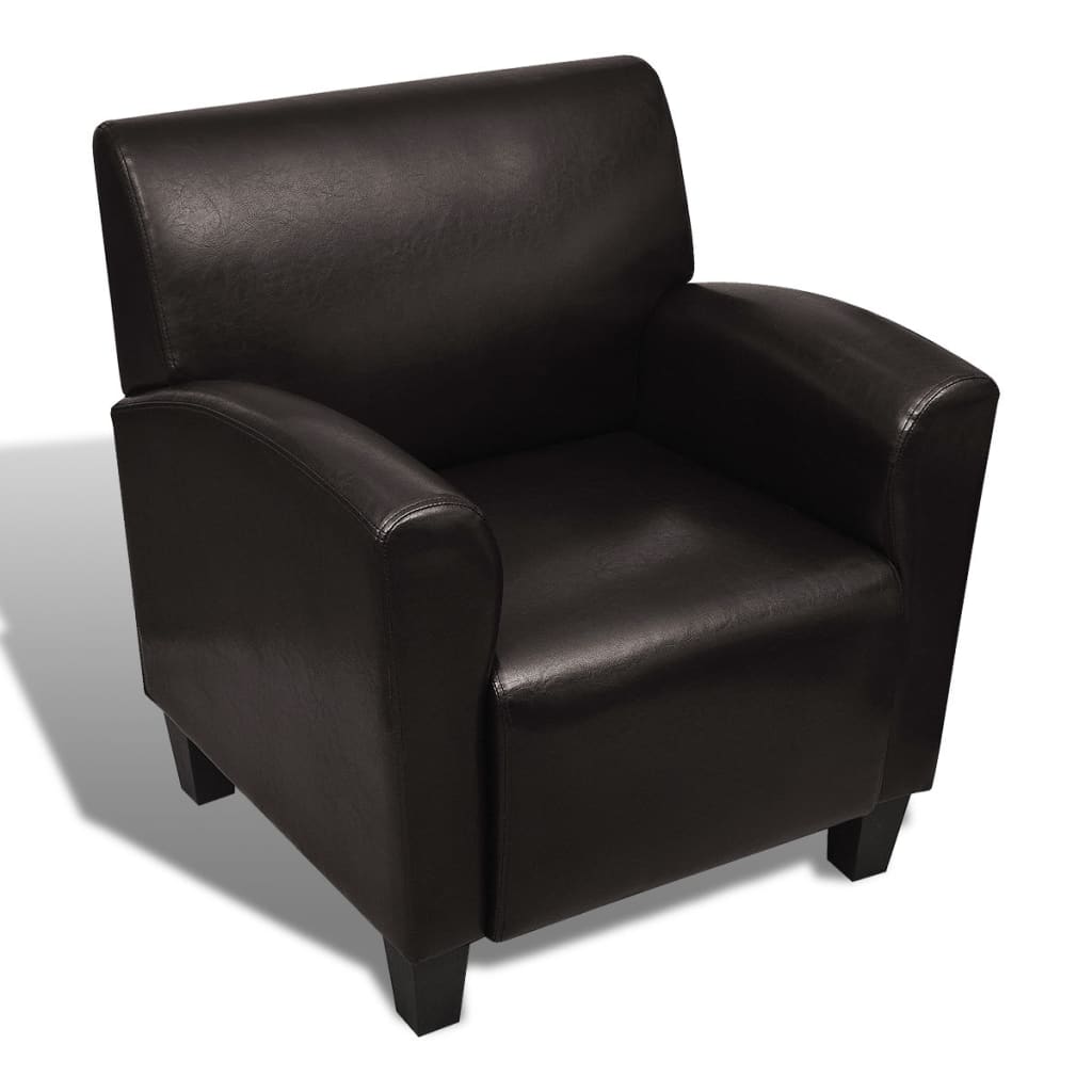 Fauteuil simili cuir marron foncé