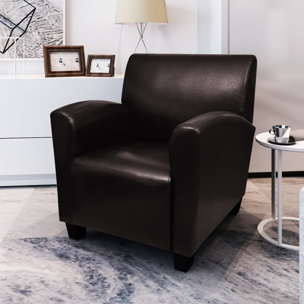 Fauteuil simili cuir marron foncé