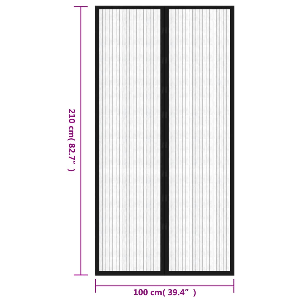 Rideaux de porte anti-insectes 2 pcs magnétiques 210x100 cm noir