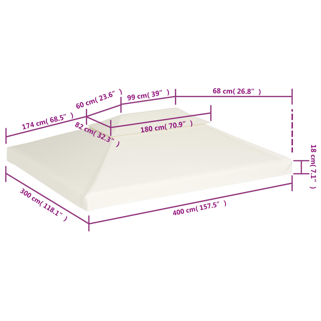 Vervangend tentdoek prieel 310 g/m² 3x4 m crèmewit