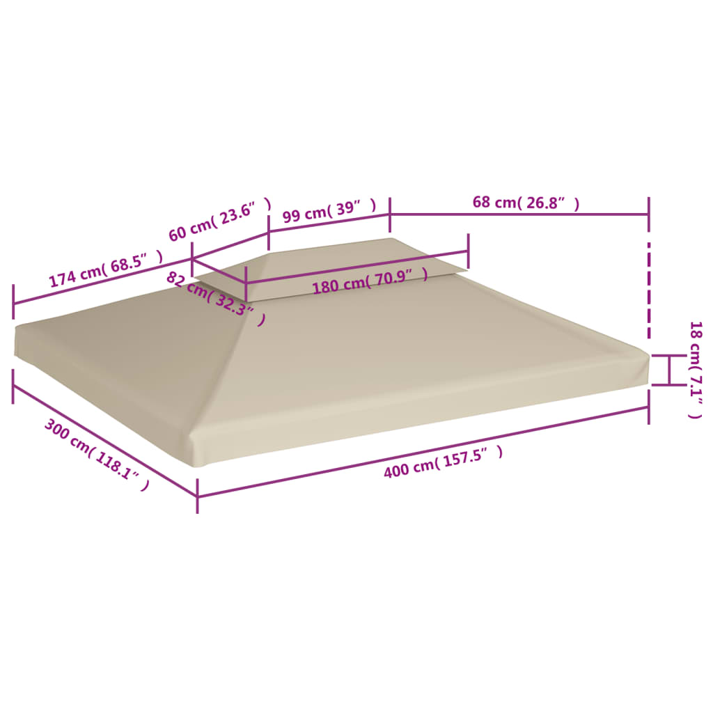 Vervangend tentdoek prieel 310 g/m² 3x4 m crèmewit