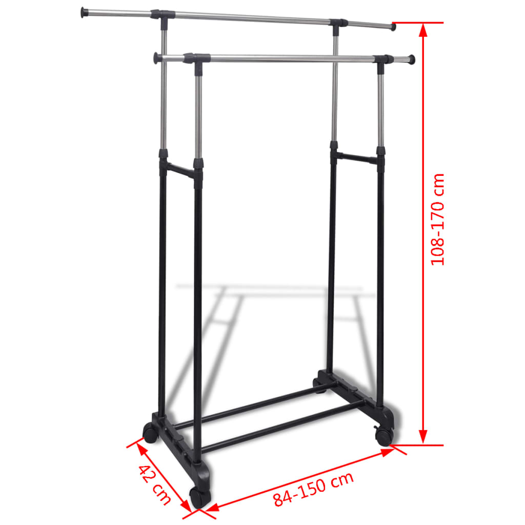 Portants à vêtements réglables 2 pcs avec 1 tringle à vêtements