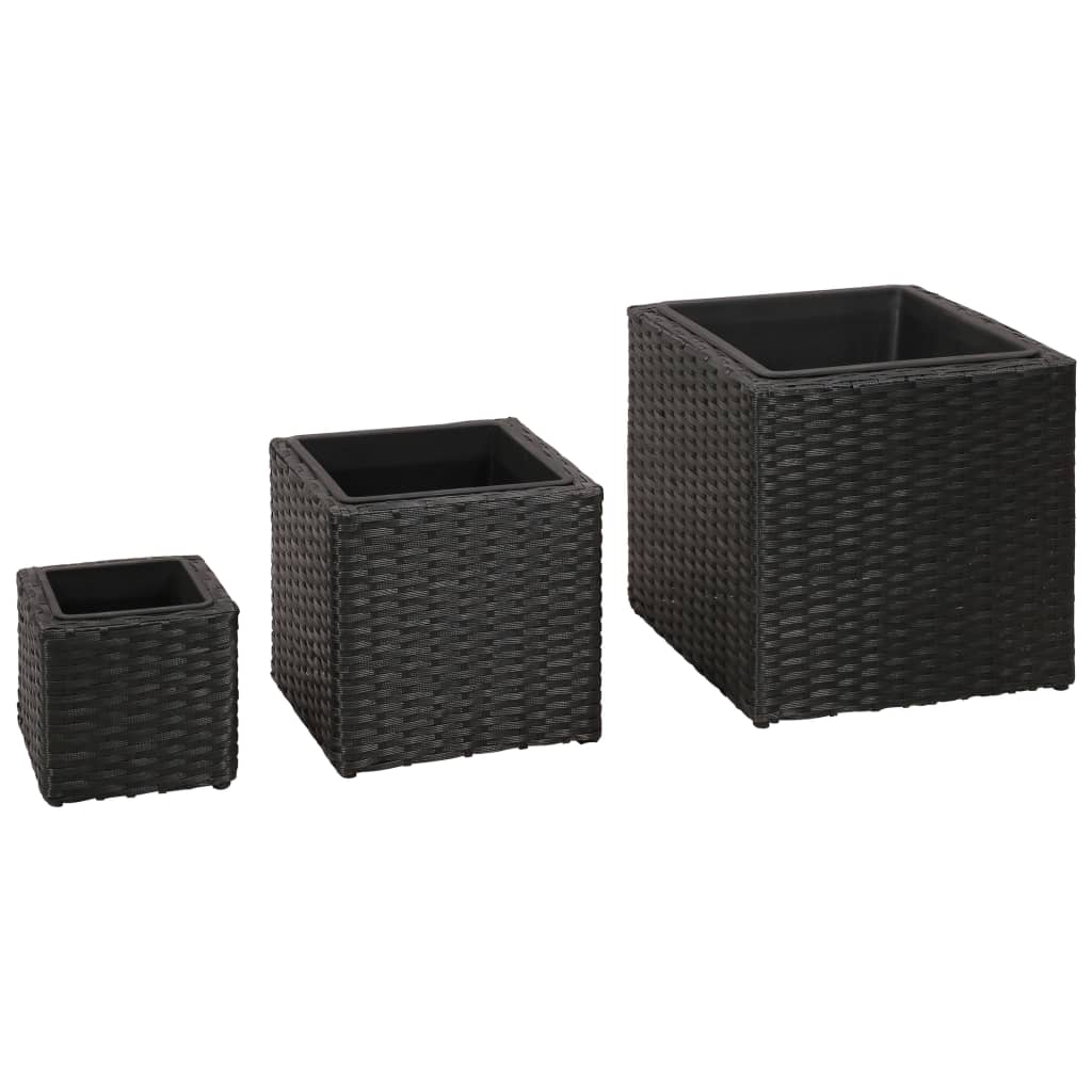 Jardinières surélevées 3 pcs poly rotin noir