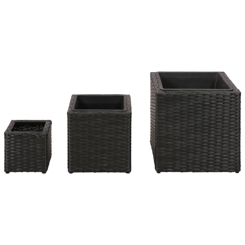 Jardinières surélevées 3 pcs poly rotin noir