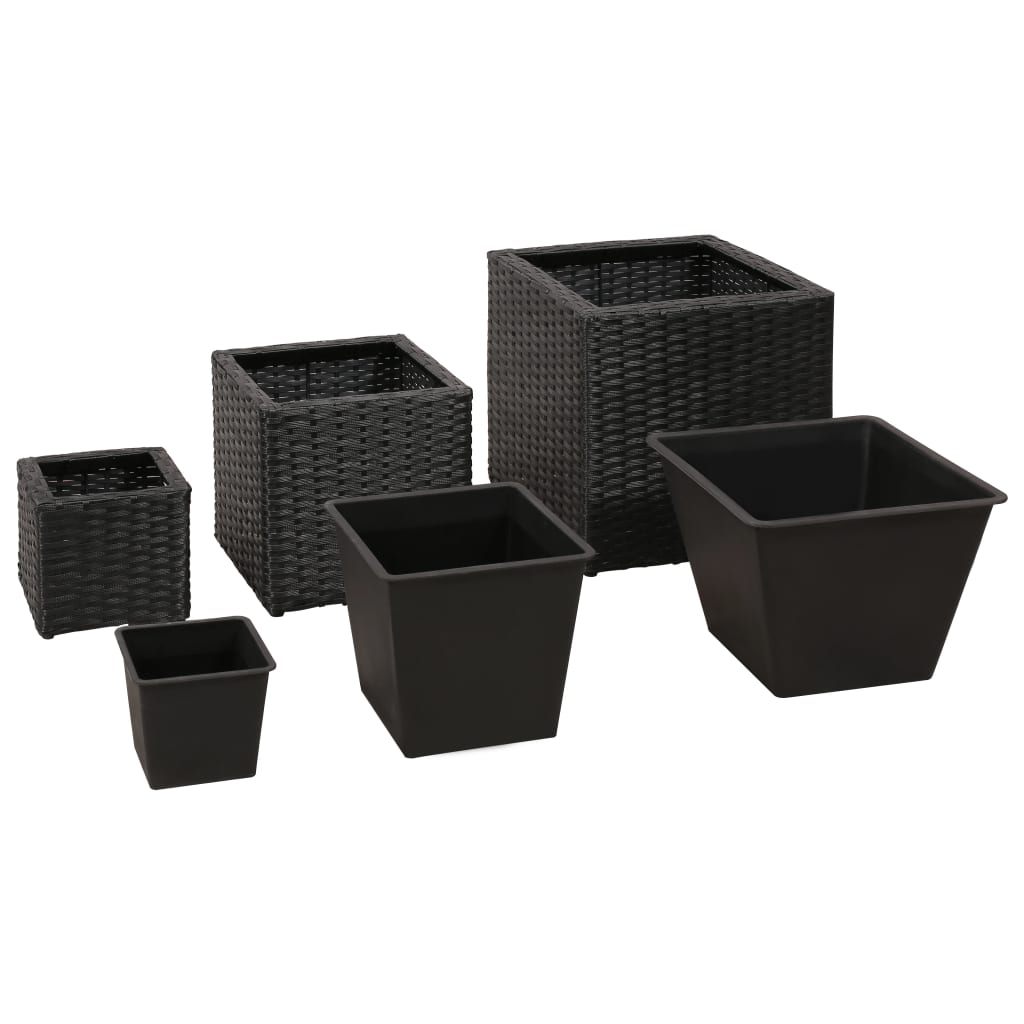 Jardinières surélevées 3 pcs poly rotin noir