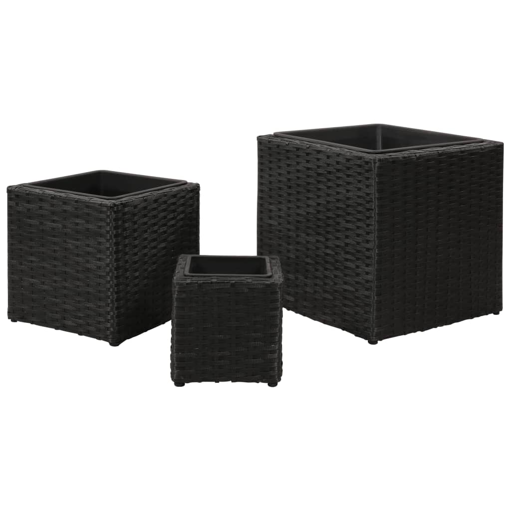 Jardinières surélevées 3 pcs poly rotin noir