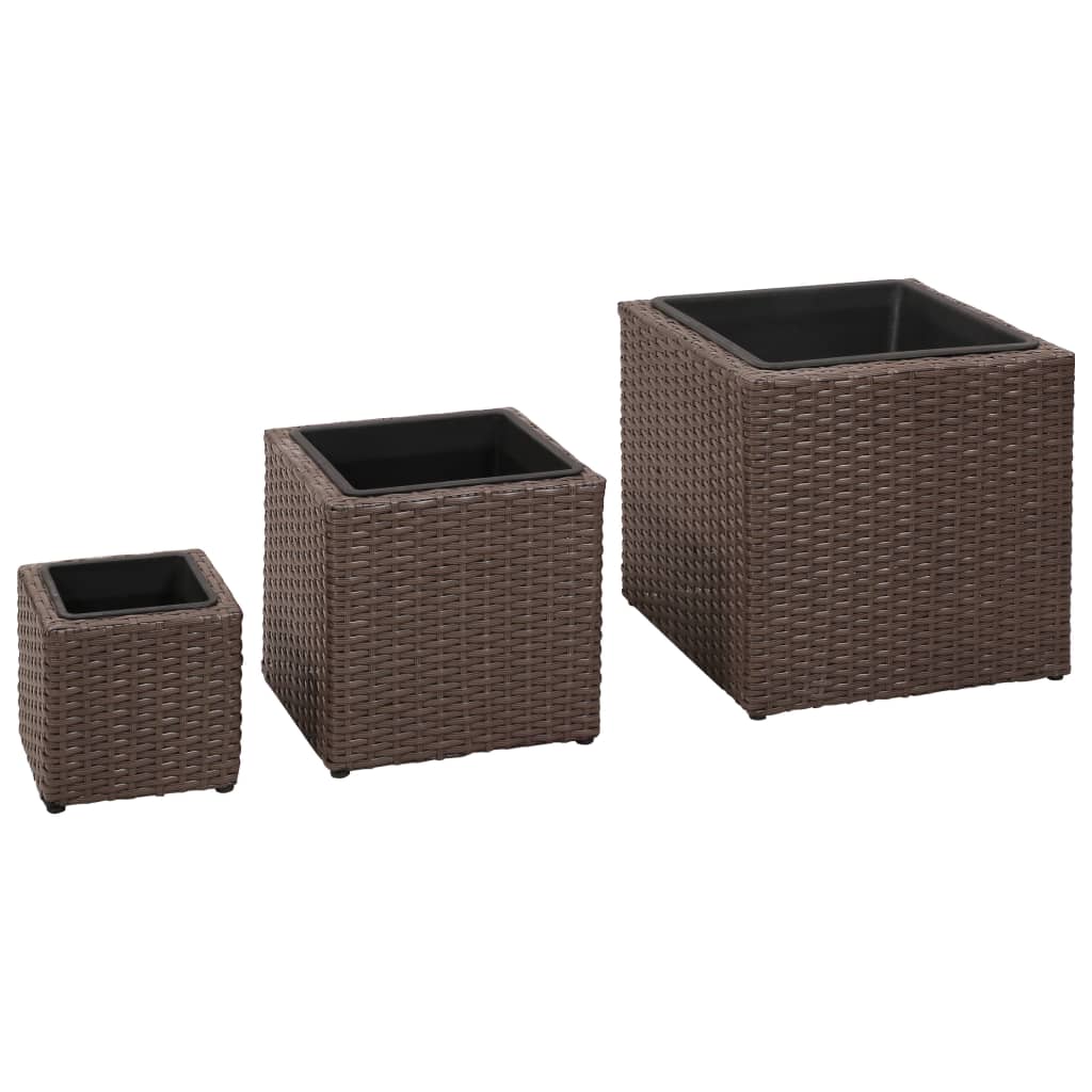 Jardinières surélevées 3 pcs poly rotin noir