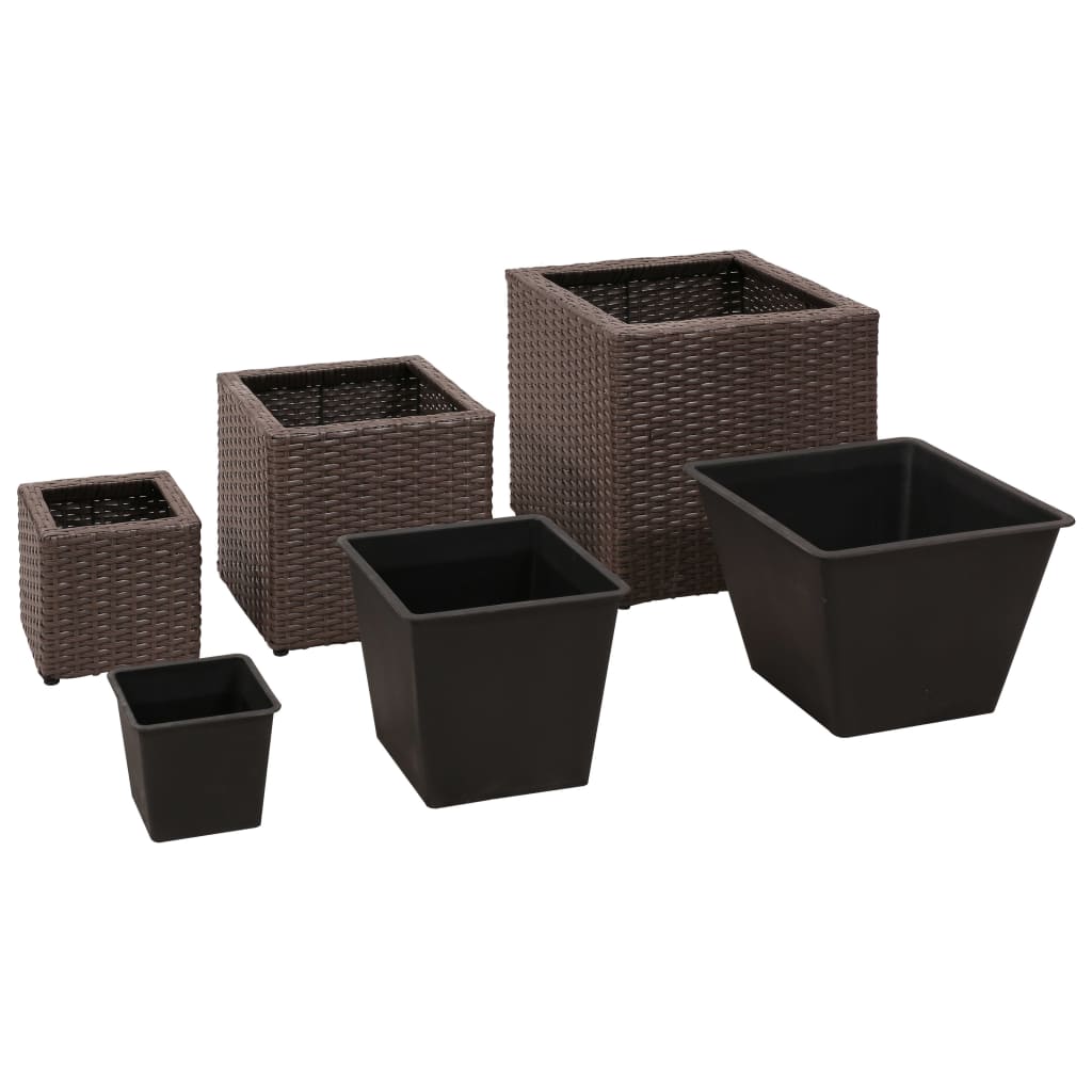 Jardinières surélevées 3 pcs poly rotin noir