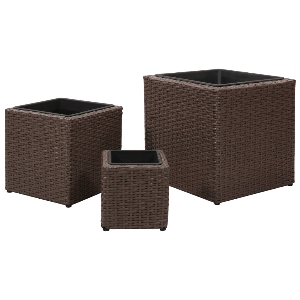 Jardinières surélevées 3 pcs poly rotin noir