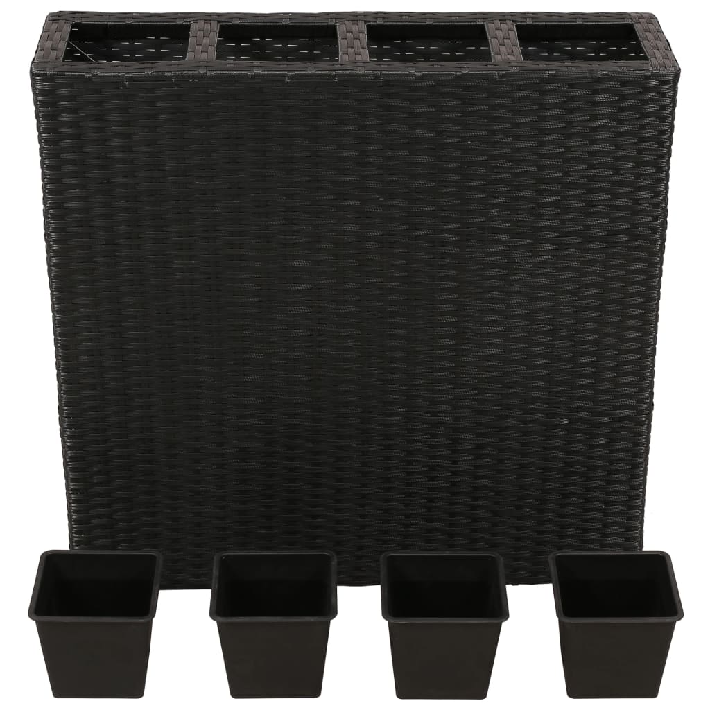 Plantenbak verhoogd met 4 potten 2 st poly rattan