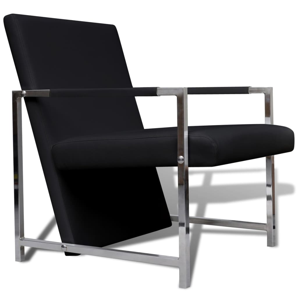 Fauteuil avec pieds chromés, simili cuir noir