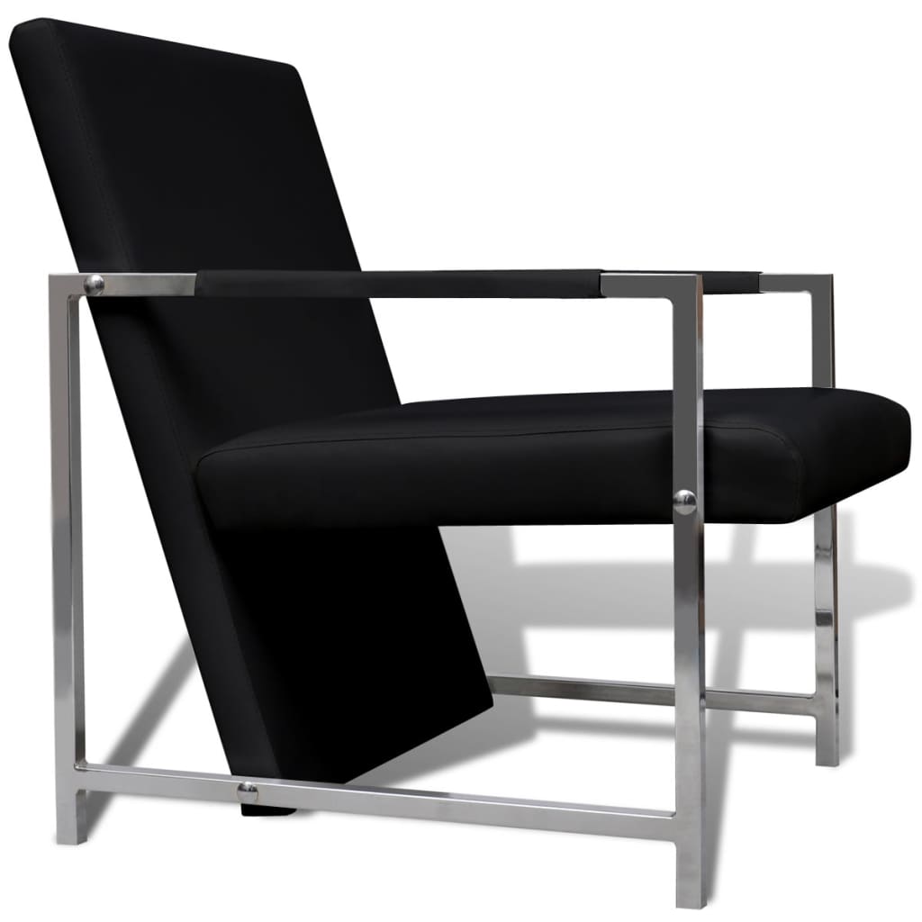 Fauteuil avec pieds chromés, simili cuir noir