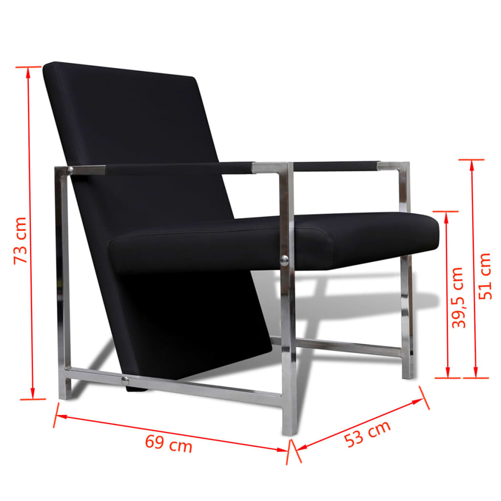 Fauteuil avec pieds chromés, simili cuir noir