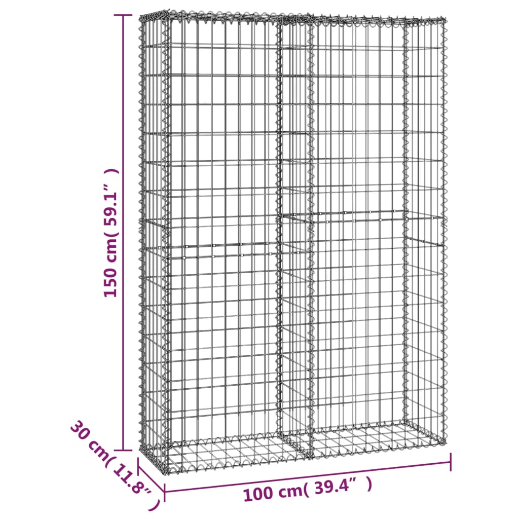 Gabion avec couvercles 100x50x30 cm fil galvanisé