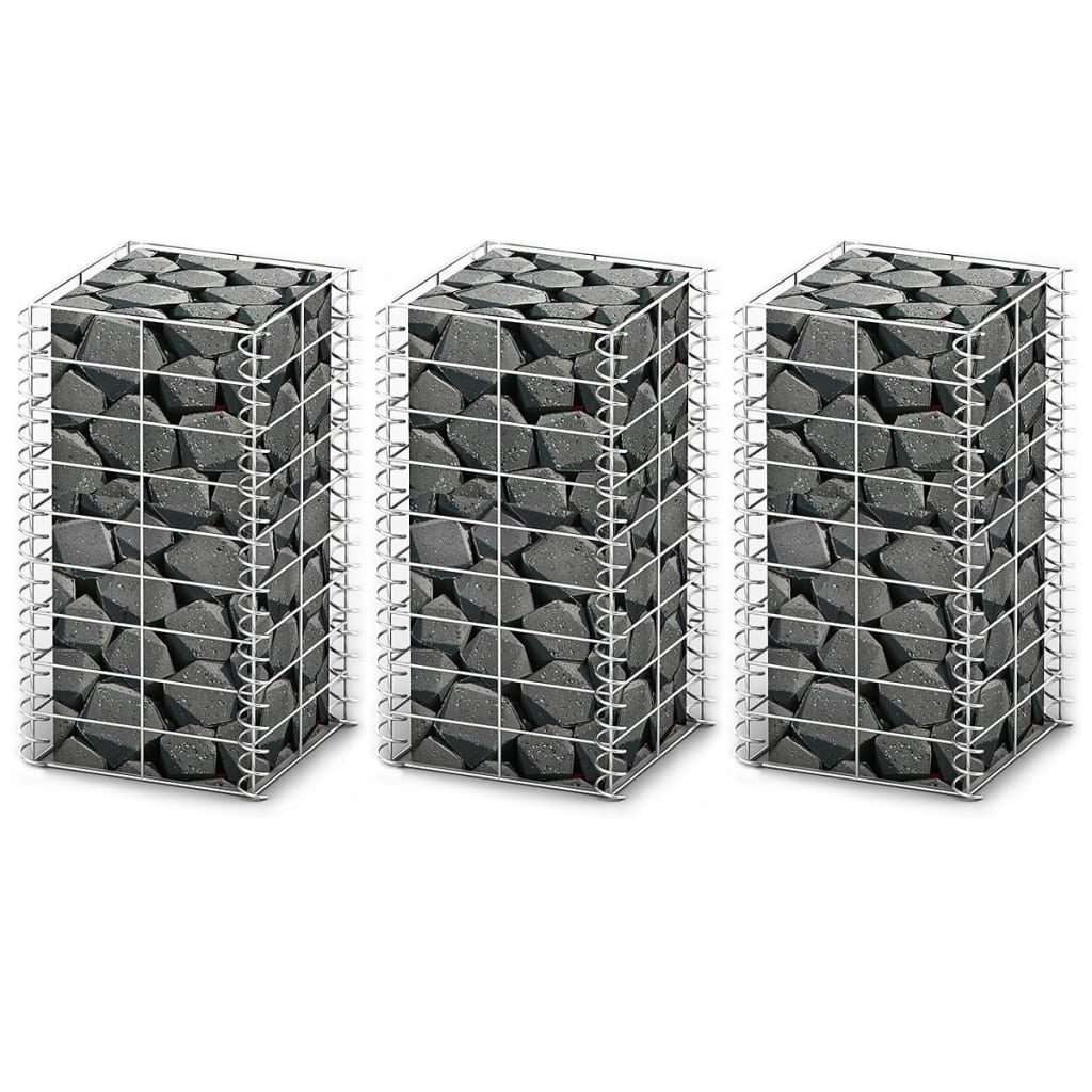 Ensemble de gabions 3 pièces 25x25x150 cm fil galvanisé