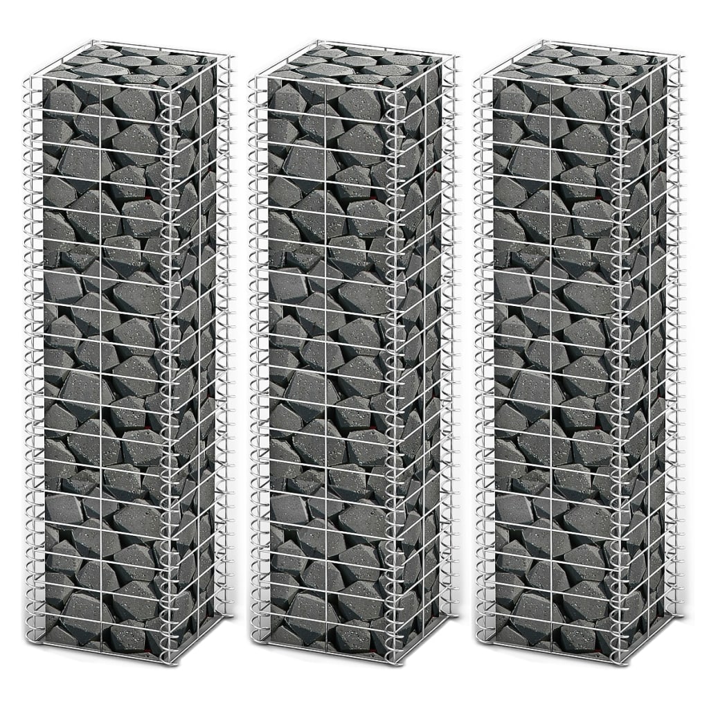 Ensemble de gabions 3 pièces 25x25x150 cm fil galvanisé