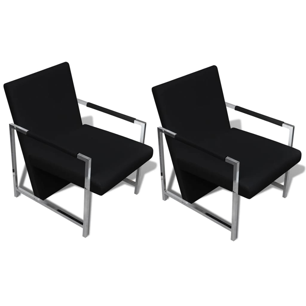 Fauteuils 2 pcs avec structure chromée simili cuir noir