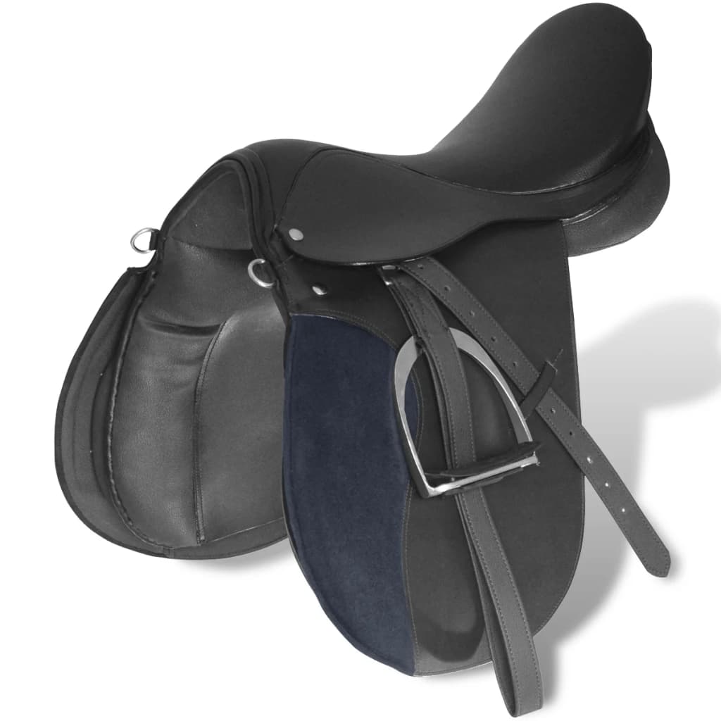 Selle d'équitation en cuir véritable 16" 14 cm (ensemble 5 en 1, noir)