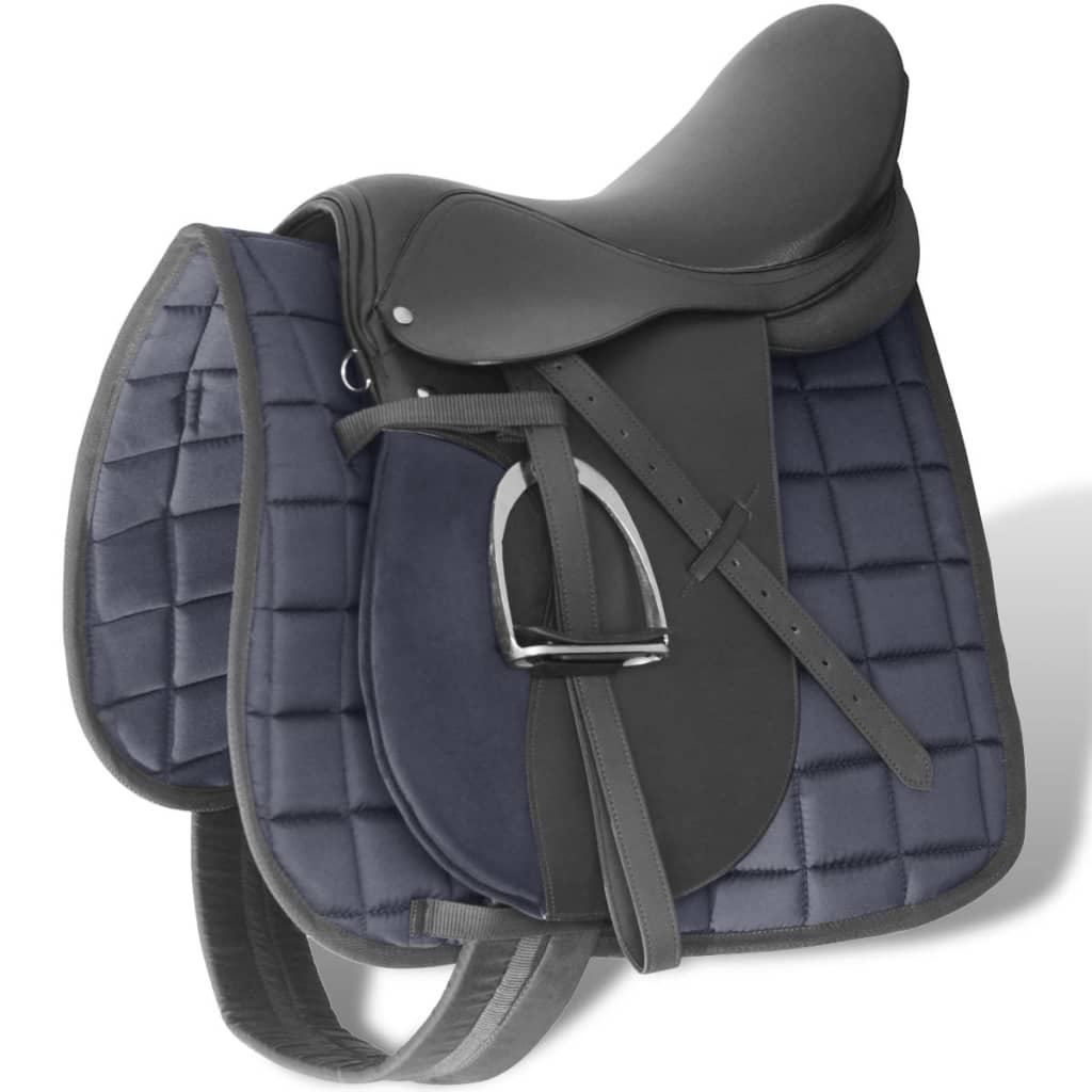 Selle d'équitation en cuir véritable 16" 14 cm (ensemble 5 en 1, noir)