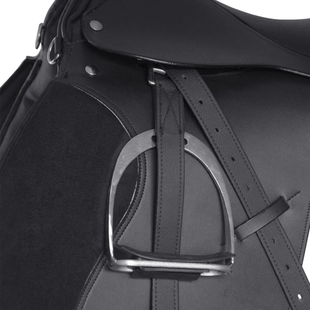 Selle d'équitation en cuir véritable 16" 14 cm (ensemble 5 en 1, noir)