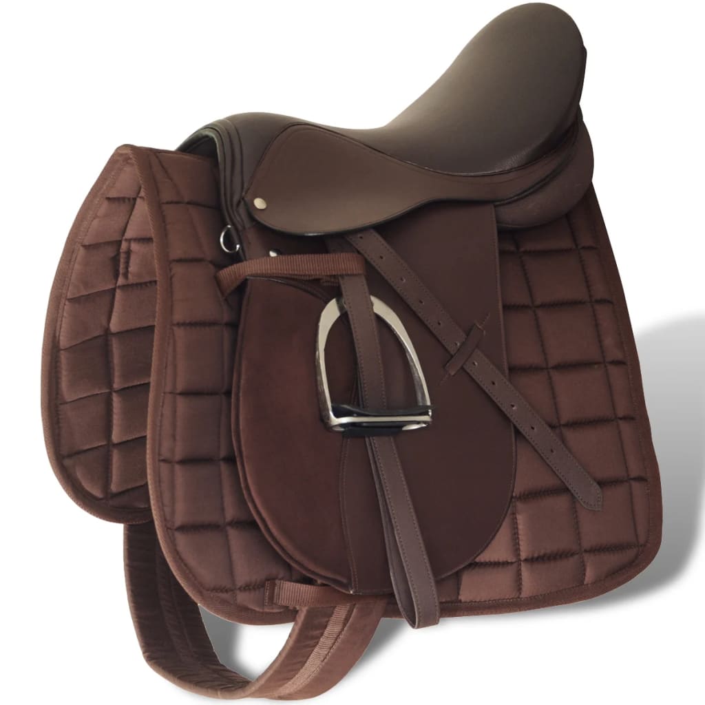 Selle d'équitation en cuir véritable 16" 14 cm (ensemble 5 en 1, noir)