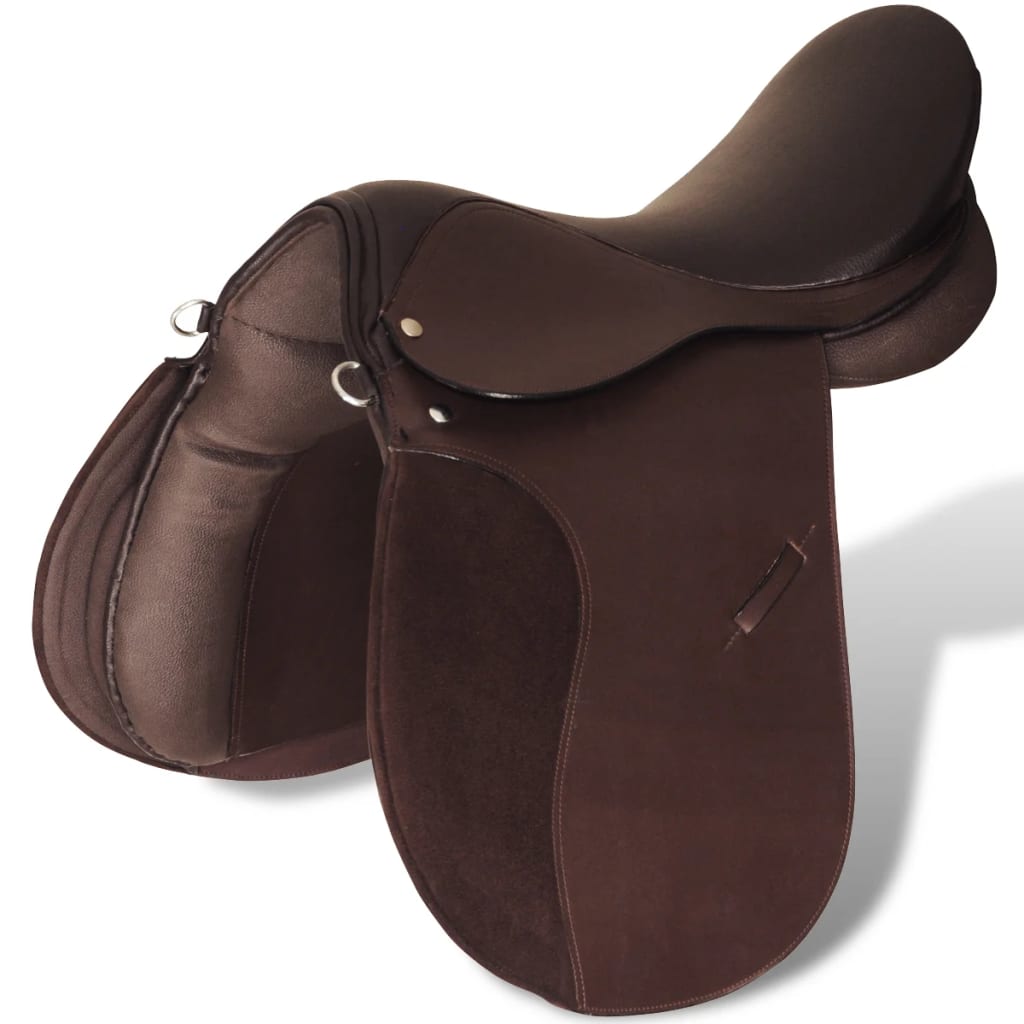 Selle d'équitation en cuir véritable 16" 14 cm (ensemble 5 en 1, noir)