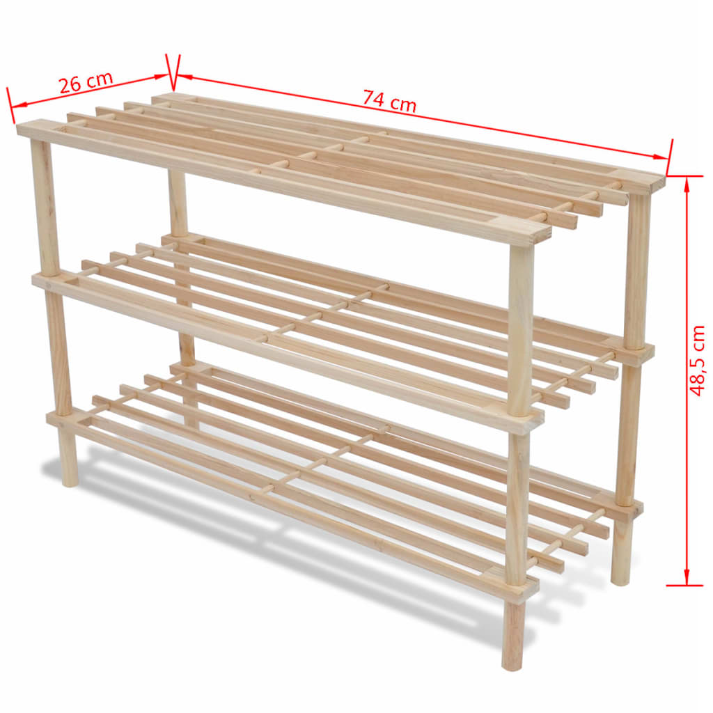 Étagère à chaussures avec 4 étagères 2 pcs en bois de pin massif